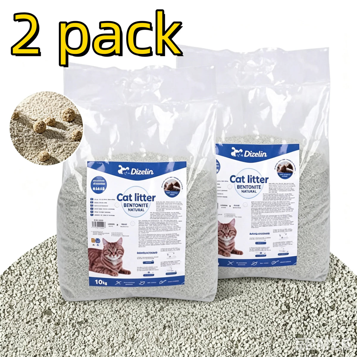 Arena de tofu natural para gatos, pack de 2 bolsas de 6 L