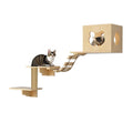 Estantes de pared de madera para gatos con postes rascadores y escalera