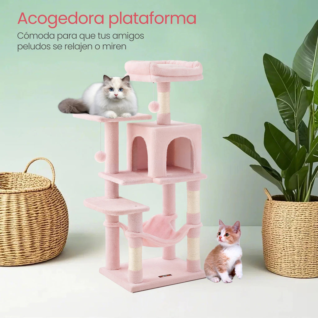 Torre rascadora de 112 cm con hamaca y cueva